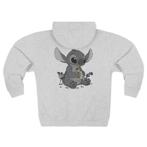 Ohana Stitch Tortoise Unisex Zip Hoodie, Forget Me Not Flower Design, Family Sweatshirt, Cute Hooded Jacket, Unique Gift, Stitch Lover image 5