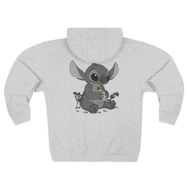 Ohana Stitch Tortoise Unisex Zip Hoodie, Forget Me Not Flower Design, Family Sweatshirt, Cute Hooded Jacket, Unique Gift, Stitch Lover image 5