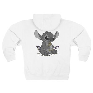 Ohana Stitch Tortoise Unisex Zip Hoodie, Forget Me Not Flower Design, Family Sweatshirt, Cute Hooded Jacket, Unique Gift, Stitch Lover image 3