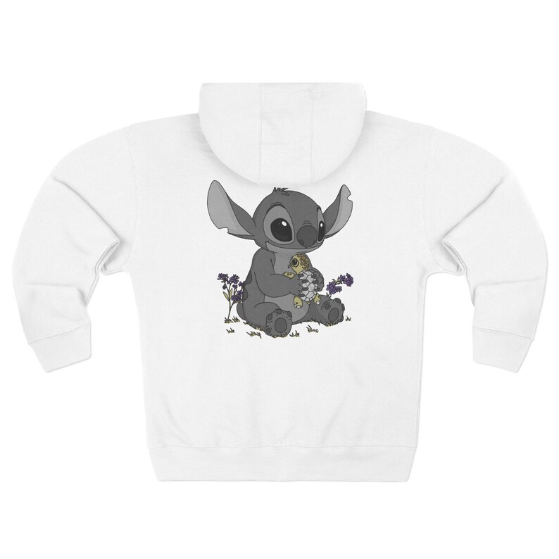 Ohana Stitch Tortoise Unisex Zip Hoodie, Forget Me Not Flower Design, Family Sweatshirt, Cute Hooded Jacket, Unique Gift, Stitch Lover image 3