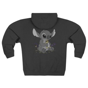 Ohana Stitch Tortoise Unisex Zip Hoodie, Forget Me Not Flower Design, Family Sweatshirt, Cute Hooded Jacket, Unique Gift, Stitch Lover image 1
