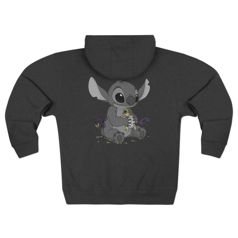 Ohana Stitch Tortoise Unisex Zip Hoodie, Forget Me Not Flower Design, Family Sweatshirt, Cute Hooded Jacket, Unique Gift, Stitch Lover image 1