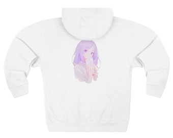 Anime Girl Zip Hoodie, Bible Design, Comfy Cotton-Blend