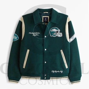Kurtka uniwersytecka Philadelphia Eagles | Kurtka typu bomber dla mężczyzn i kobiet | Sprzęt dla kibiców na mecz