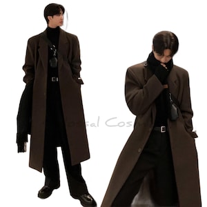 Men’s Premium Wool Long Overcoat | Handmade Thick Winter Trench Coat | Korean Style Over-the-Knee Windbreaker | Warm Coat Free Neck Muffler