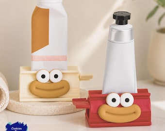 Organizador de baño con soporte para pasta de dientes, soporte para cepillo de dientes con diseño de dibujos animados, decoración divertida para el mostrador del baño, exprimidor de pasta de dientes kawaii.