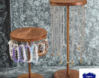 Soporte de joyería de madera maciza, organizador de collares y pulseras, expositor minimalista para accesorios de mujer.