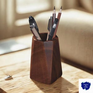 Modern Wooden Pen Holder •  Minimalist Wood Desk Organizer