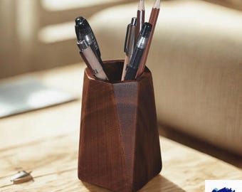 Portalápices de madera moderno • Organizador de escritorio minimalista de madera