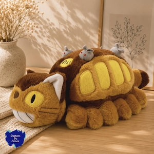 Catbus Plush Toy, Studio Ghibli Inspired Catbus Plush, Kawaii Anime Stuffed Animal, Soft Cat Bus Pillow, Cute Totoro Gift for Anime Fans