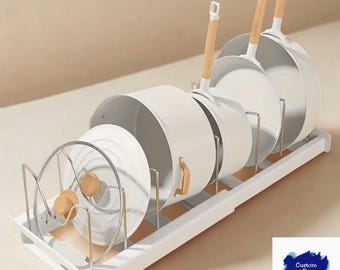 Supporto espandibile per pentole e padelle da cucina con divisori regolabili