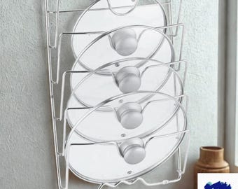 Support de rangement pour couvercles de casseroles monté dans la cuisine