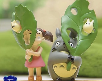 Set de figuras del Espíritu del Bosque de Totoro, miniaturas de hojas inspiradas en Studio Ghibli, decoración de escritorio de anime kawaii, linda decoración de estante, regalo para habitación de fantasía
