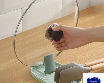 Soporte para tapa de olla y cuchara resistente al calor: organizador de encimera de cocina