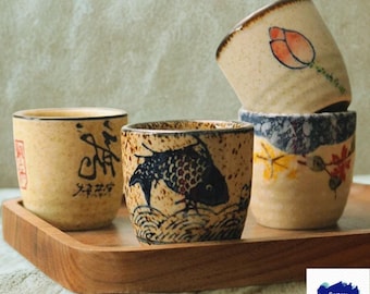 Tazas de sake de cerámica japonesa • Tazas de té de cerámica rústica