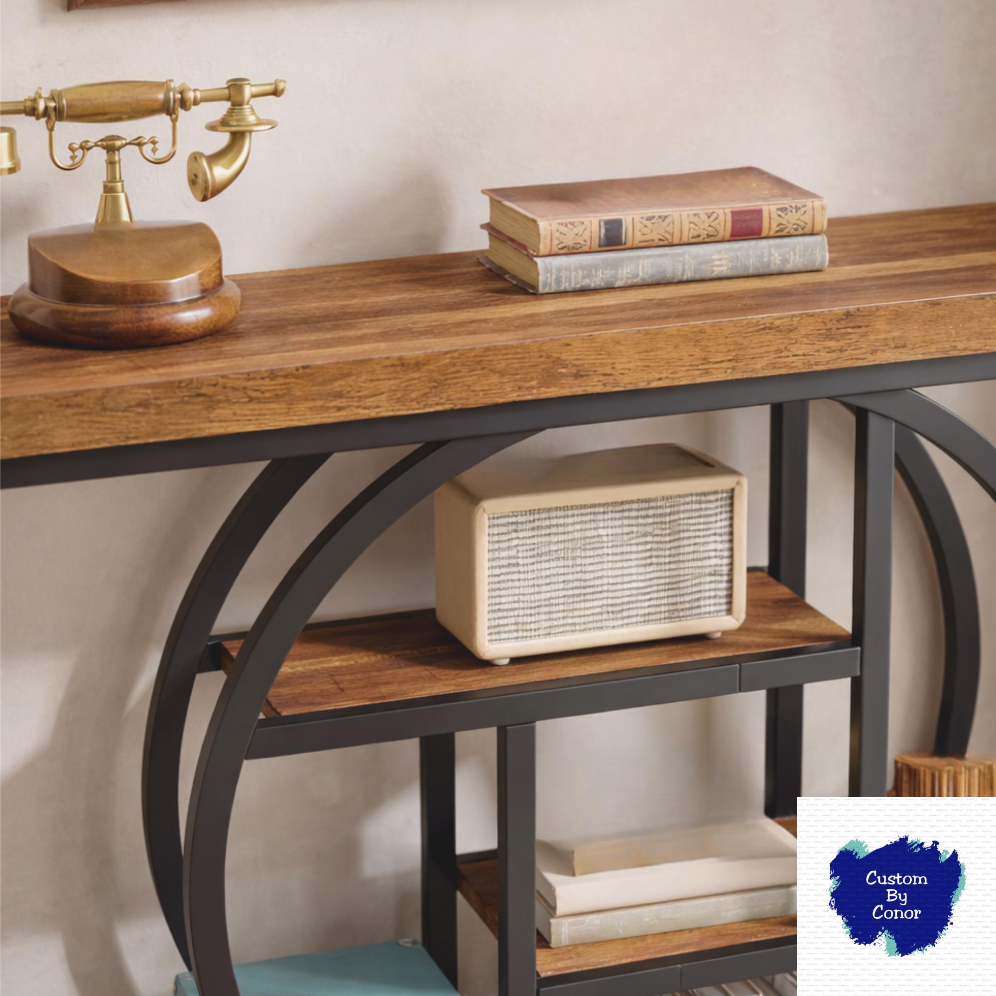 Industrial Rustic Console Table Wood & Metal Entryway Table With ...