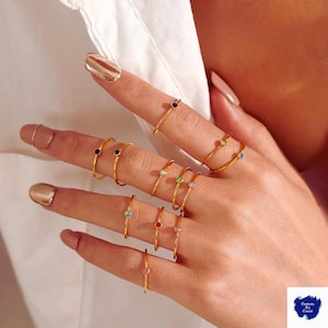 Gold Stainless Steel Birthstone Ring