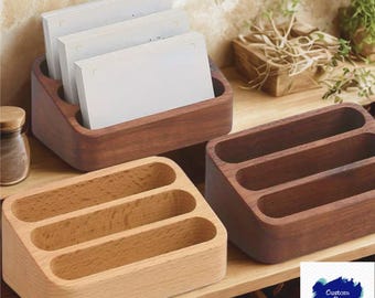 Porte-cartes de visite en bois rustique - Organiseur de bureau