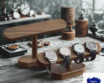 Organizador de relojes de madera de nogal, soporte de exhibición para relojes de hombre, moderno estante para guardar joyas