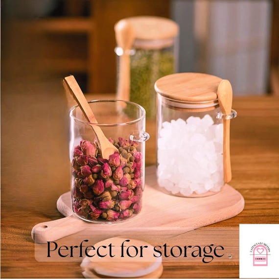 Airtight Glass Jars With Bamboo Lids Spoon –eco-friendly Pantry