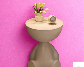 Plastic Bear Side Table, Modern Pedestal Side Table, Minimalist Bedside Table, Sculptural End Table, Small Accent Table