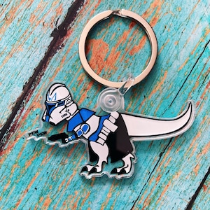 Captain T Rex plastic keychain