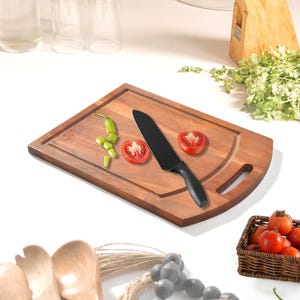 Handcrafted Wooden Chopping Board | Acacia Wood Cutting Board with Juice Groove | Rustic Kitchen Gift