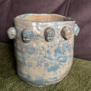 Handmade Ceramic Vase with Baby Faces