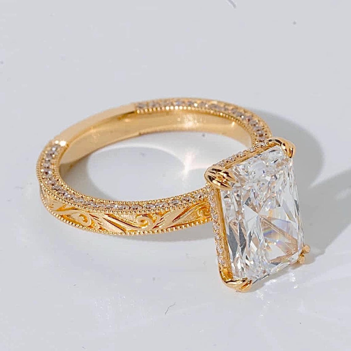 Radiant Cut Vintage Style Gold Ring - Etsy