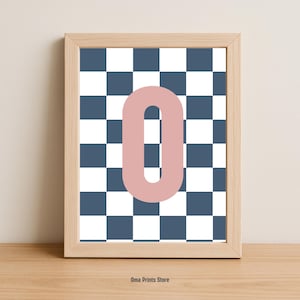Custom Initial Name Print, Personalized Name Checkered Poster, Boys Room Decor, Baby Boy Nursery, Gifts for Him, Printable Wall Art