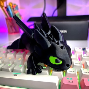 Articulated Dragon Toothless STL | Cute Night Fury Flexi Model | 3D Print Toy Figurine | Flexible Dragon Desk Decor Digital Download