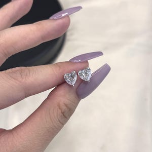 Heart Moissanite Stud Earrings, Heart Stud Earrings, 925 Silver with Screwback Earrings For Women, 3 TCW D-VVS1 Heart Diamond Solitaire Stud