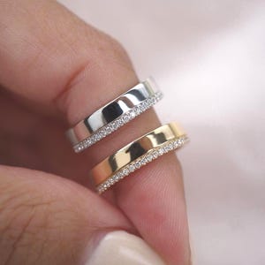 14K Gold Diamond Cigar Band, 4.5mm Pave Wedding Band Women, Cigar Band Ring, Flat Marriage Ring for Her, D-VVS1 Moissanite Thick Gold Band.