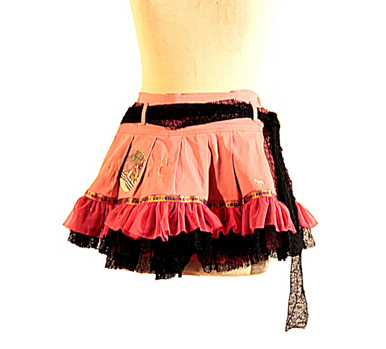 coral and black skirt Pleated Ruffles University Skirt Denim Skirt Art Coral Skirt Denim Coral Skirt Appliques Skirt Teen Girls