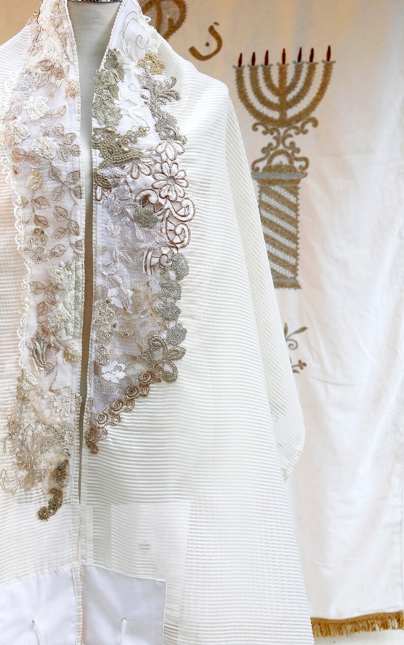 Tallit Prayer Shawl Embroider Lace Shawl Wedding Tallit Etsy