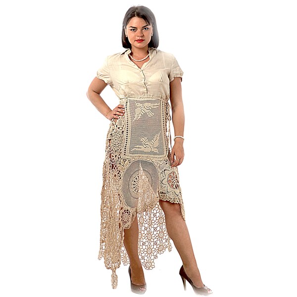 RESERVED FOR TERSESA,Special dress upcycled with serviettes and napkins in ivory magnolia gypsy boho style finesse and a touch Parisien