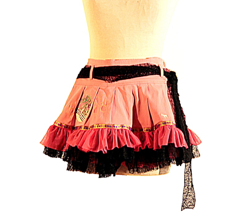 coral and black skirt Pleated Ruffles University Skirt Denim Skirt Art Coral Skirt Denim Coral Skirt Appliques Skirt Teen Girls