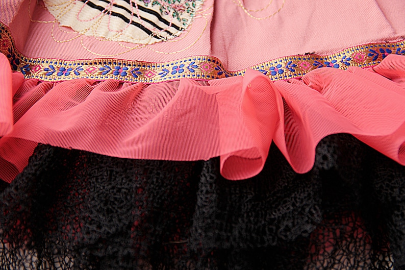 coral and black skirt Pleated Ruffles University Skirt Denim Skirt Art Coral Skirt Denim Coral Skirt Appliques Skirt Teen Girls
