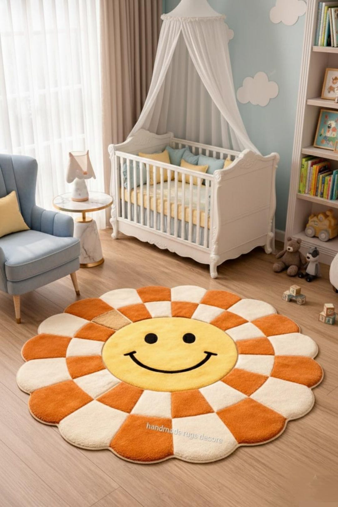 Infant Rug Handmade Smiley Flower Kids Rug | Hand Tufted Nursery Area Rug | Soft ...