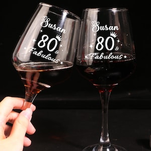Personalized PREMIUM QUALITY Birthday Custom Engraved Age-Custom Wine Glass Birthday Gift-80 Year Old Gifts-80&Fabulous Carving Wine Glass
