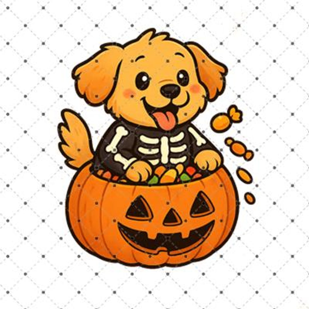 Cute Halloween Dog Skeleton PNG | Pumpkin Candy Puppy | Funny Spooky ...