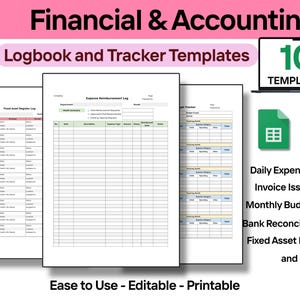 Finance & Accounting Logbook Spreadsheet Bundle | Google Sheet Editable and PDF Printable | 10 in 1  Business Trackers and Templates