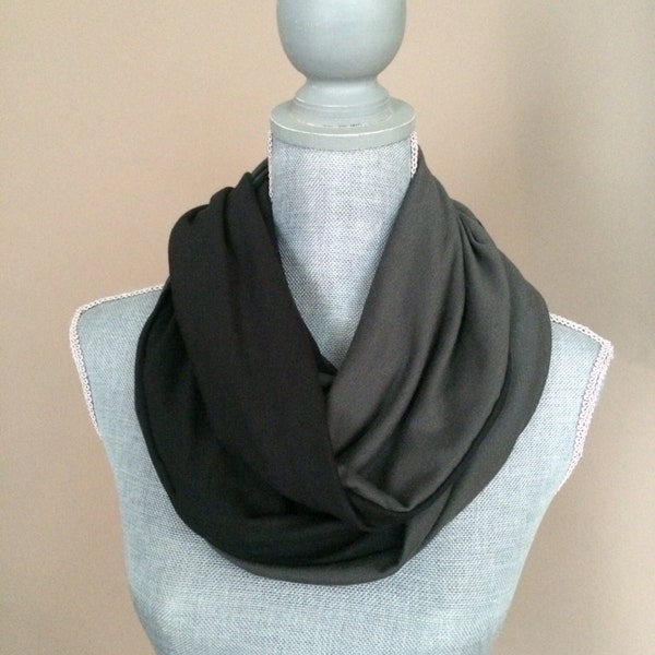 Infinity Scarf with Hidden Pocket - Reversible Knit Grey and Black