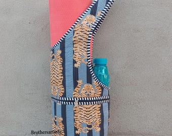 Cotton Quilted Yoga Mat Bag | Tiger Print Multi-Purpose Carry Stylish Tote
