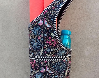 Floral Print Tote Yoga Bag Quilted Cotton Lightweight Carry Strap