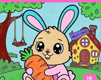 Coloring Pages for Kids,Kawaii Bunny, Printable Rabbit Designs (PDF)