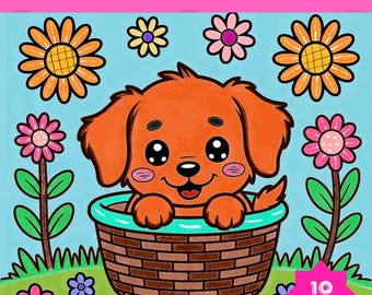 Coloring Pages,Kawaii Dog for Kids,10 Cute Puppy Printable Designs,Instant Download PDF