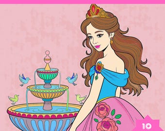 Coloring Pages,Kawaii Princess , Fairy Tale Designs (PDF)