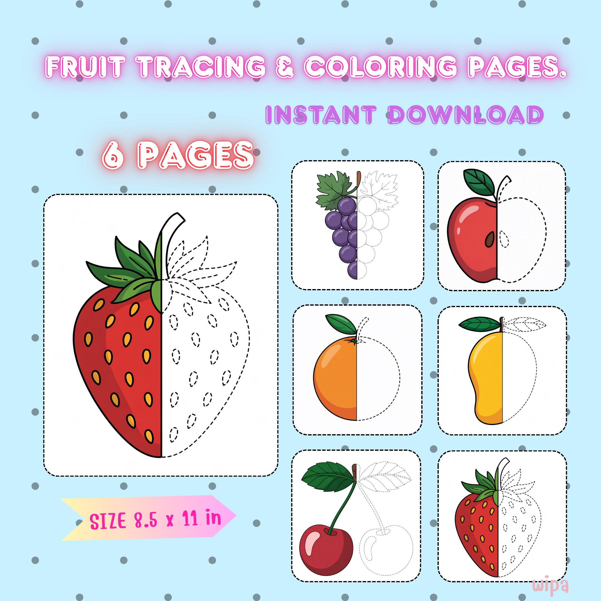 Coloring Pages,fruit Tracing for Kids,preschool Printable Worksheets ...