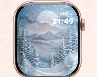 Winter Moonlight Apple Watch Wallpaper, Christmas Tree (Digital Download)